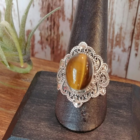 The Girl With Kaleidoscope Eyes Jewelry - Tiger Eye Filigree Ring